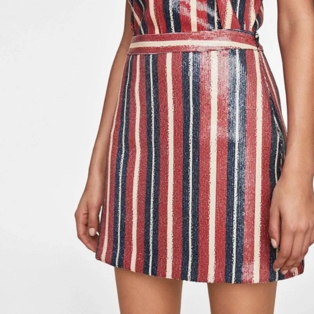 Zara Red and Blue Striped Mini Skirt